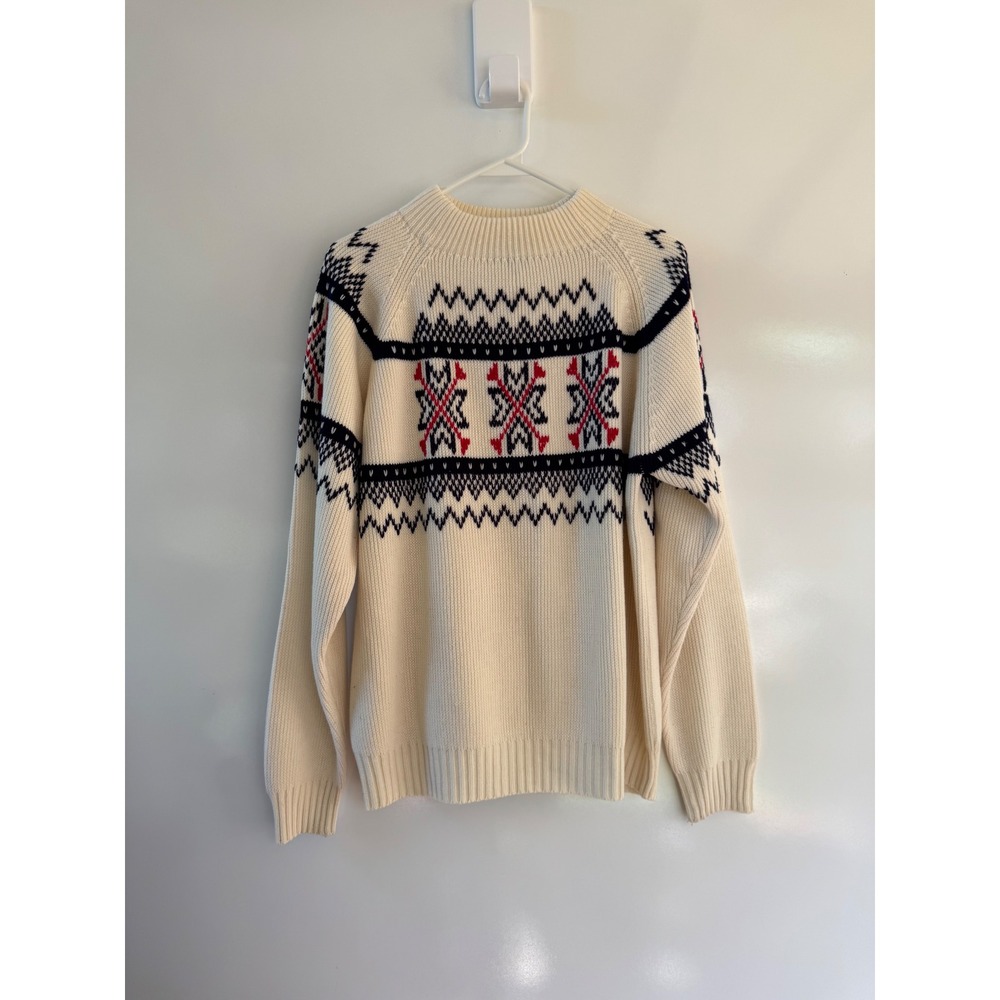 Vintage‎ JCPenney Mens Fair Isle Knit Sweater Cream Navy Red Nordic Large